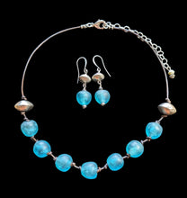 blue african glass & silver set