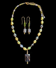 iolite & olive pearl set