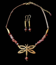 brass dragonfly & garnet set