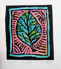 leaf lino block print