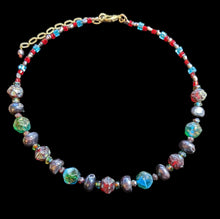 multicolored glass & pearl choker set