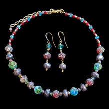 multicolored glass & pearl choker set
