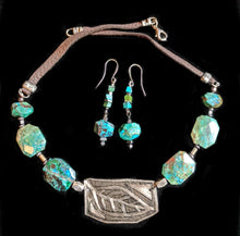 nickel silver leaf & chrysocolla set - sunroot studio