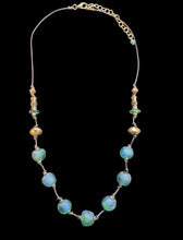 african blue green glass & brass set