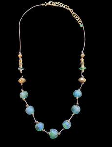 African Blue Green Glass & Brass Set