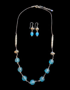 Blue African Glass & silver Set
