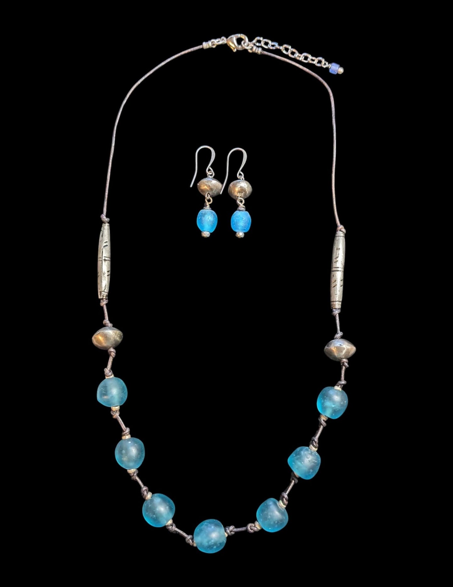 blue african glass & silver set