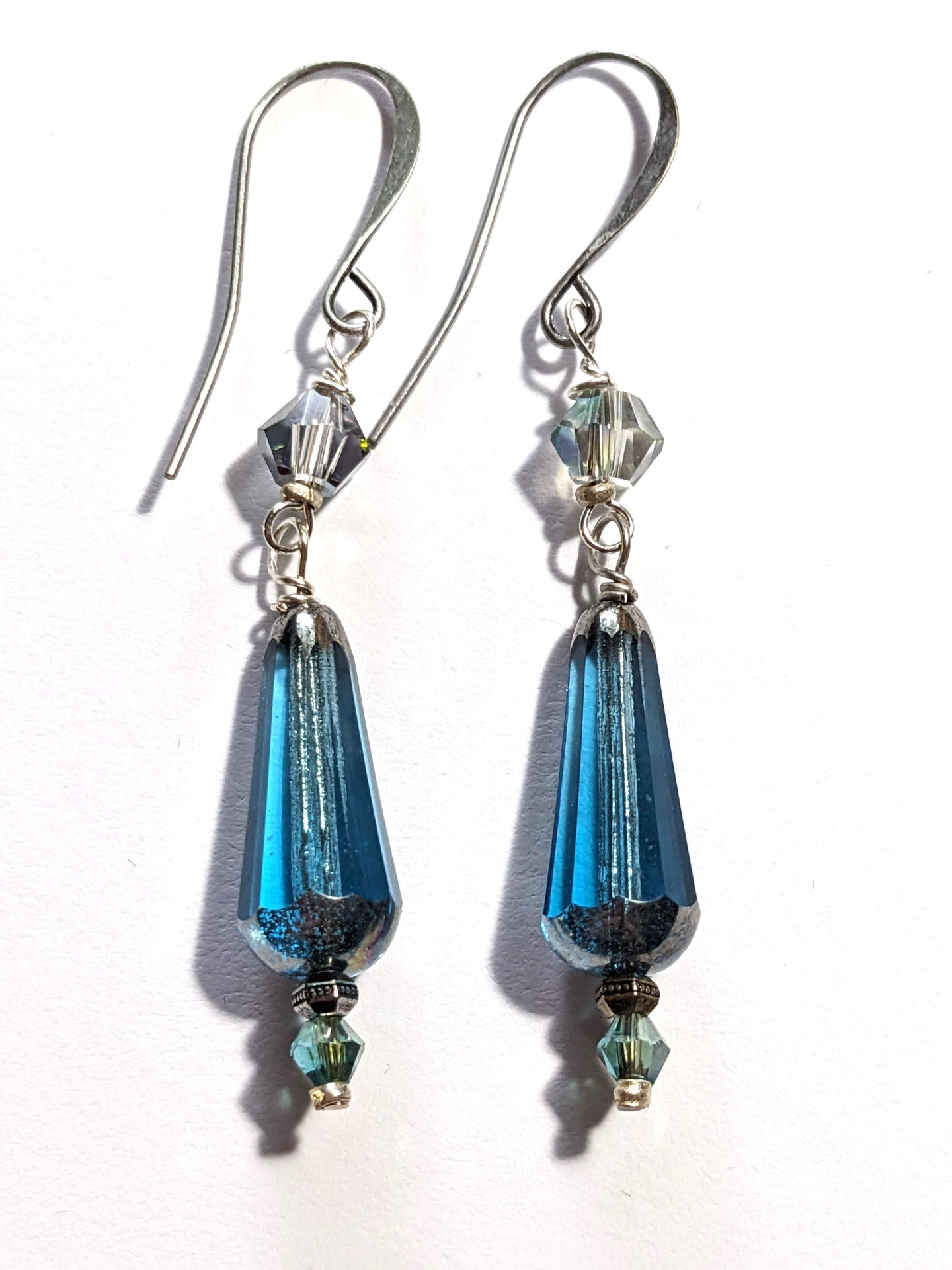 blue drop & crystal earrings # 2