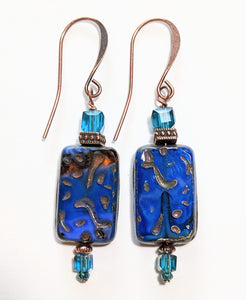 Blue Picasso Czech Earrings