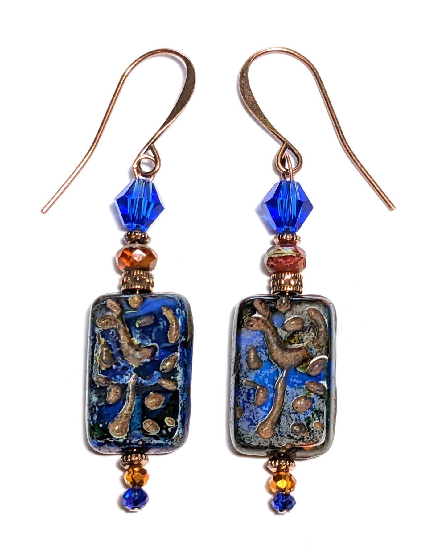 blue tile & crystal earrings
