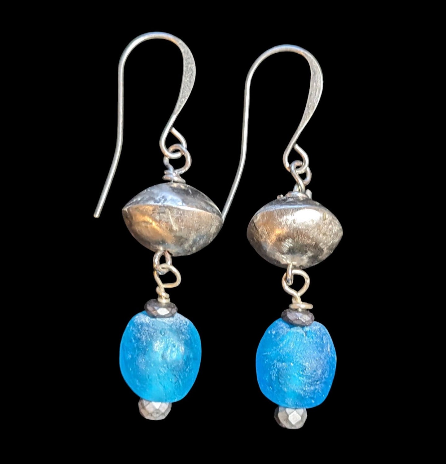 blue african glass & silver set