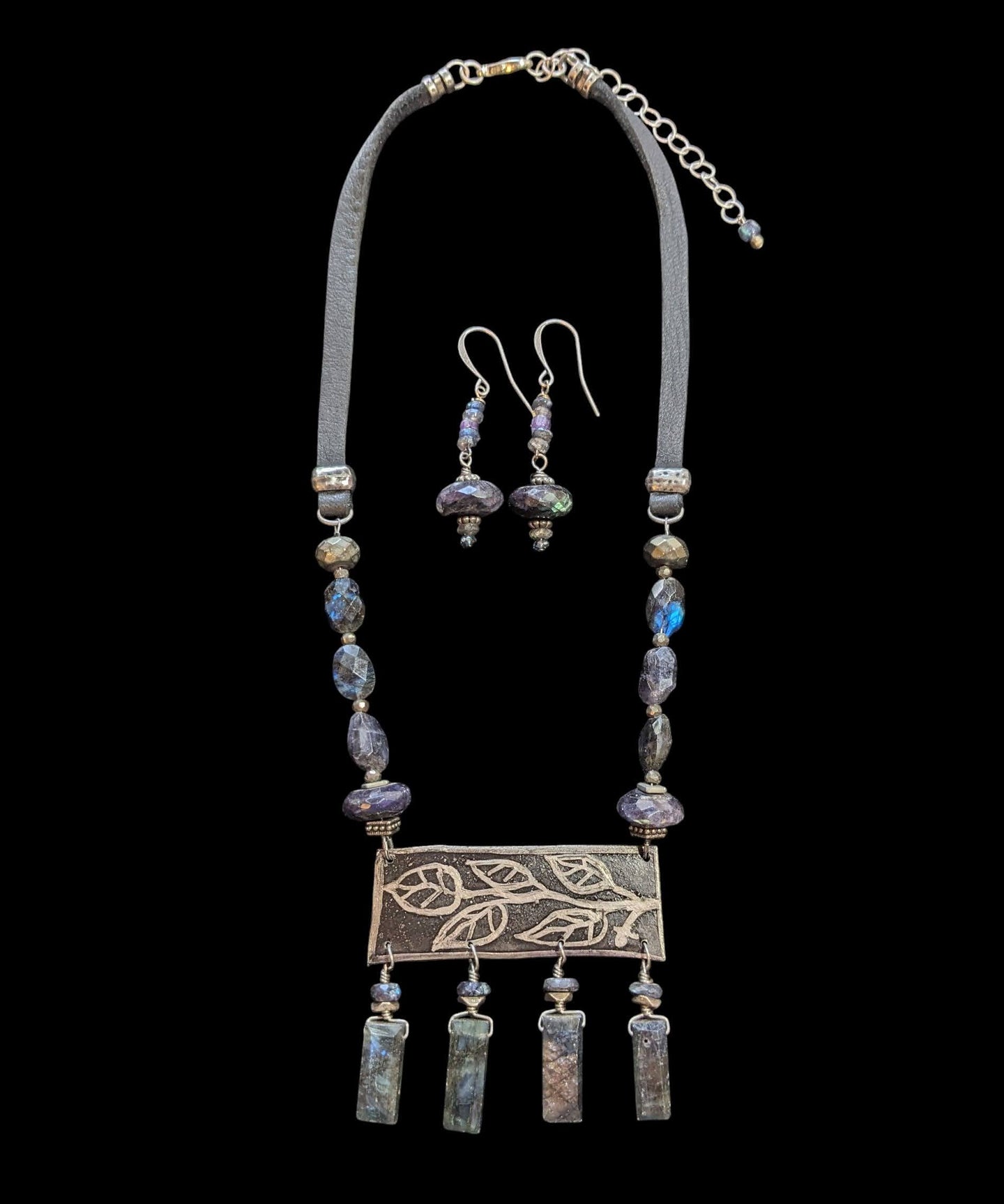 blue labradorite leaf & vine set
