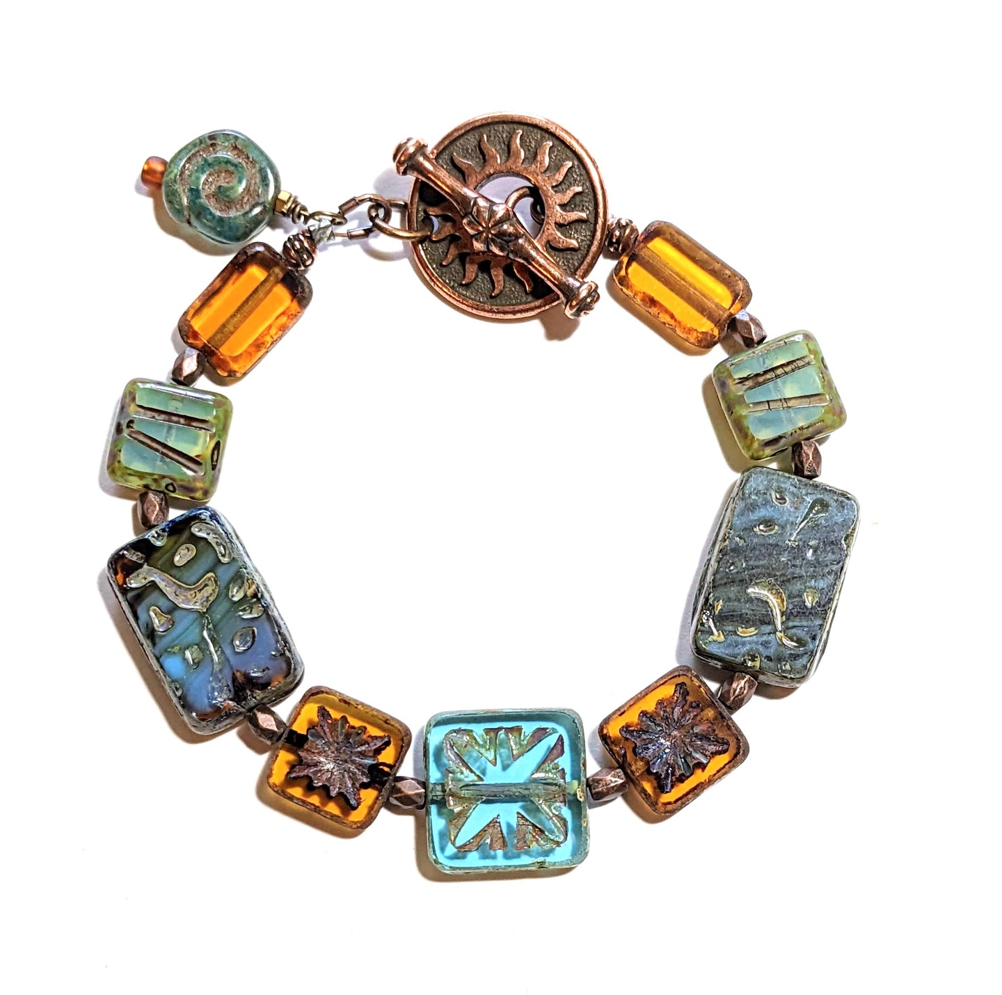 czech blue & topaz tile bracelet # 1