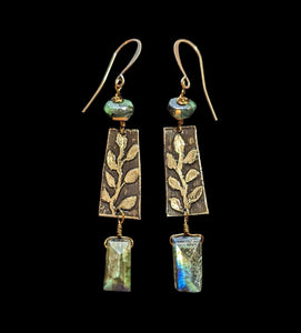 Brass Leaf & Vine Labradorite Earrings