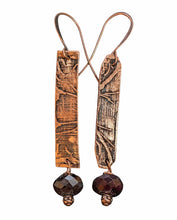 freeform botanical copper & garnet earrings