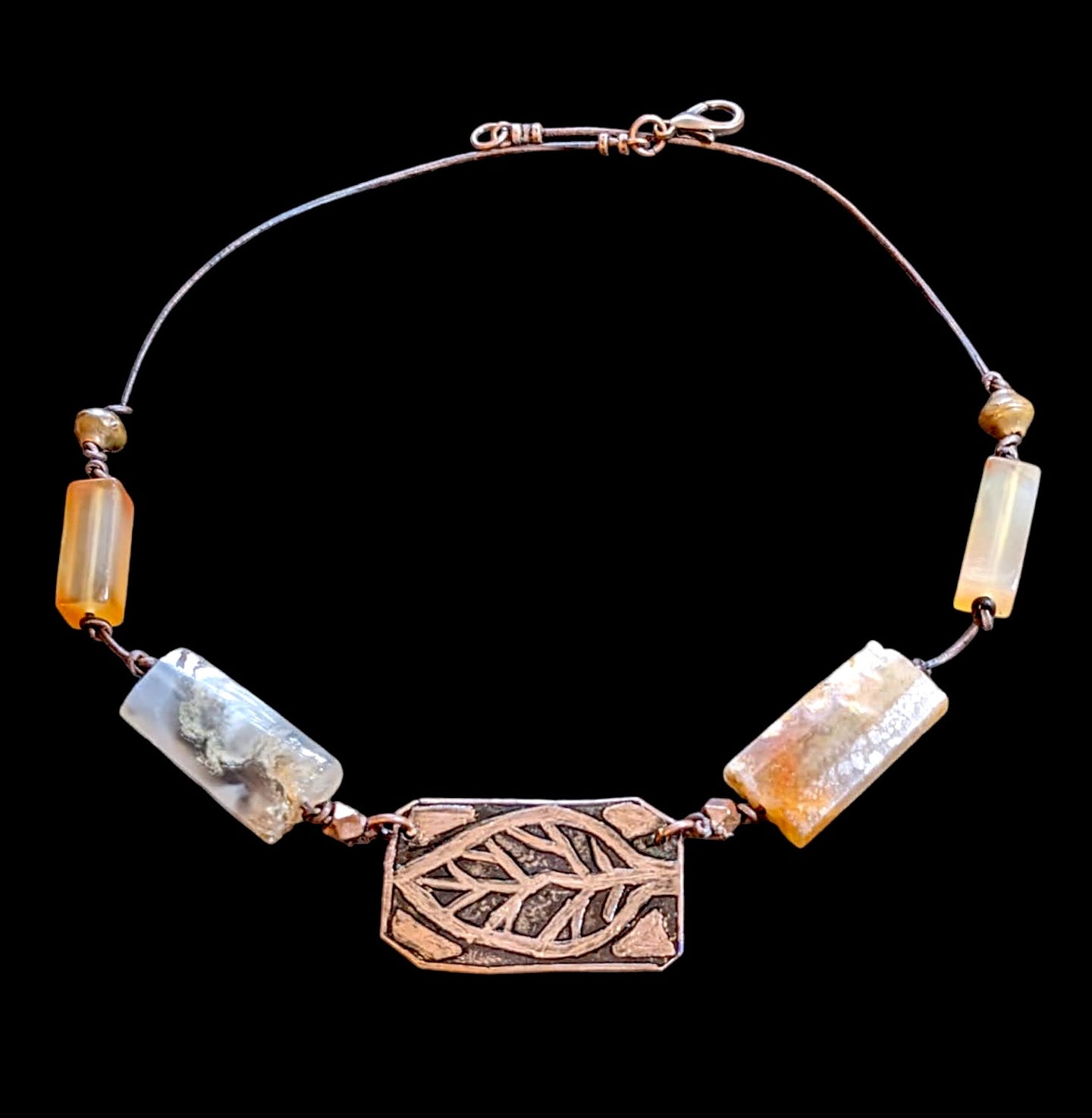 copper leaf & moss agate necklace