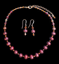 cranberry pearl & hessonite garnet set