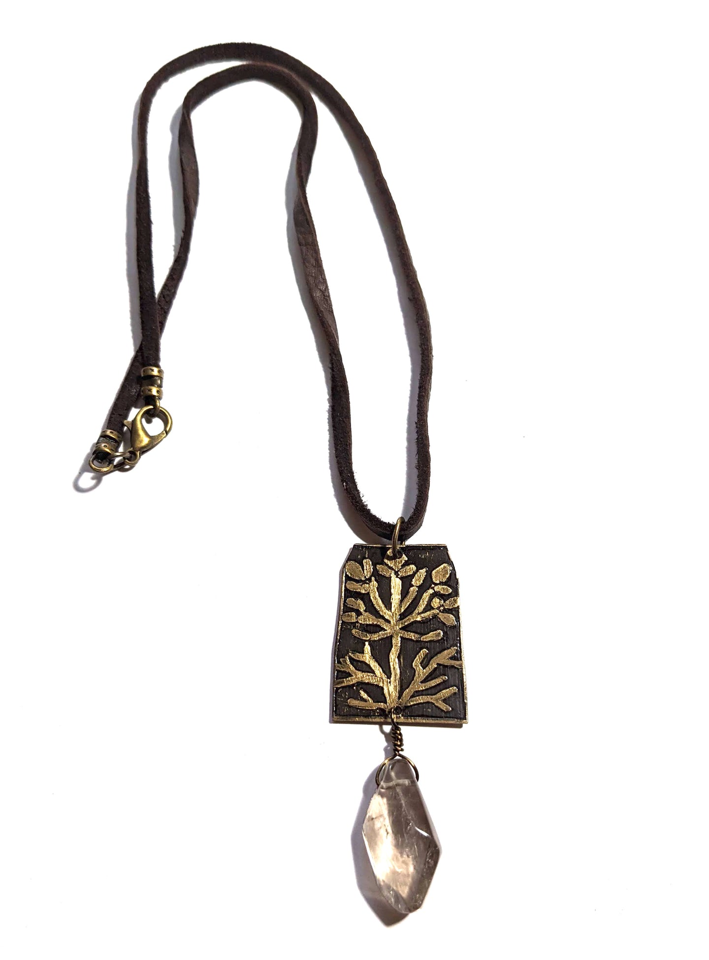 dill flower & smoky quartz pendant necklace