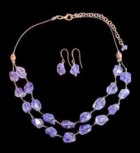double stranded rough amethyst set