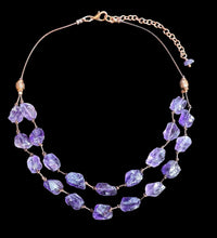 double stranded rough amethyst set