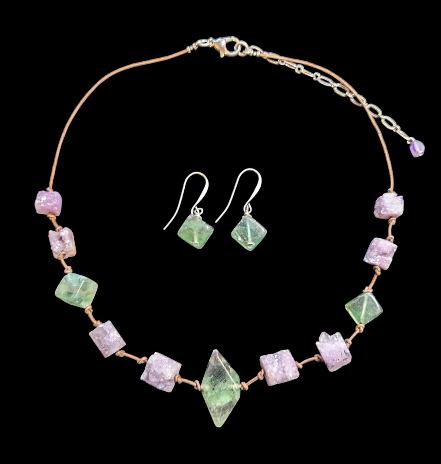 lavender druzy quartz & fluorite set