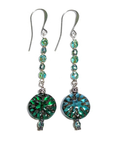 Emerald Czech Flower Earrings