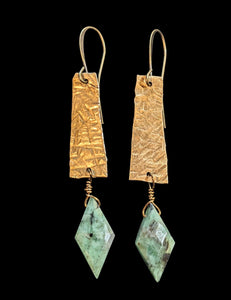 Hammered Brass & Emerald Earrings