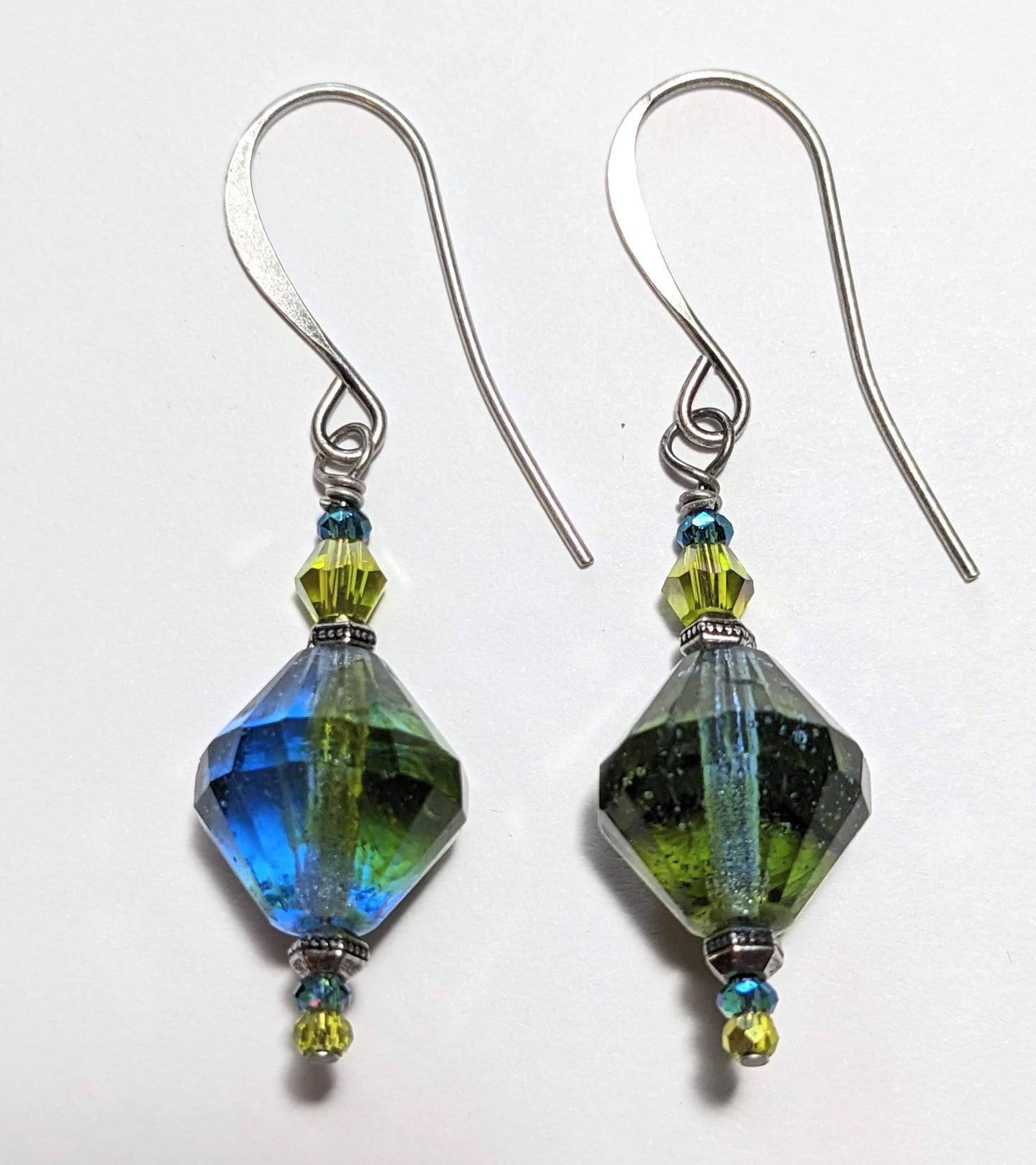 olive & blue faceted czech glass earrings