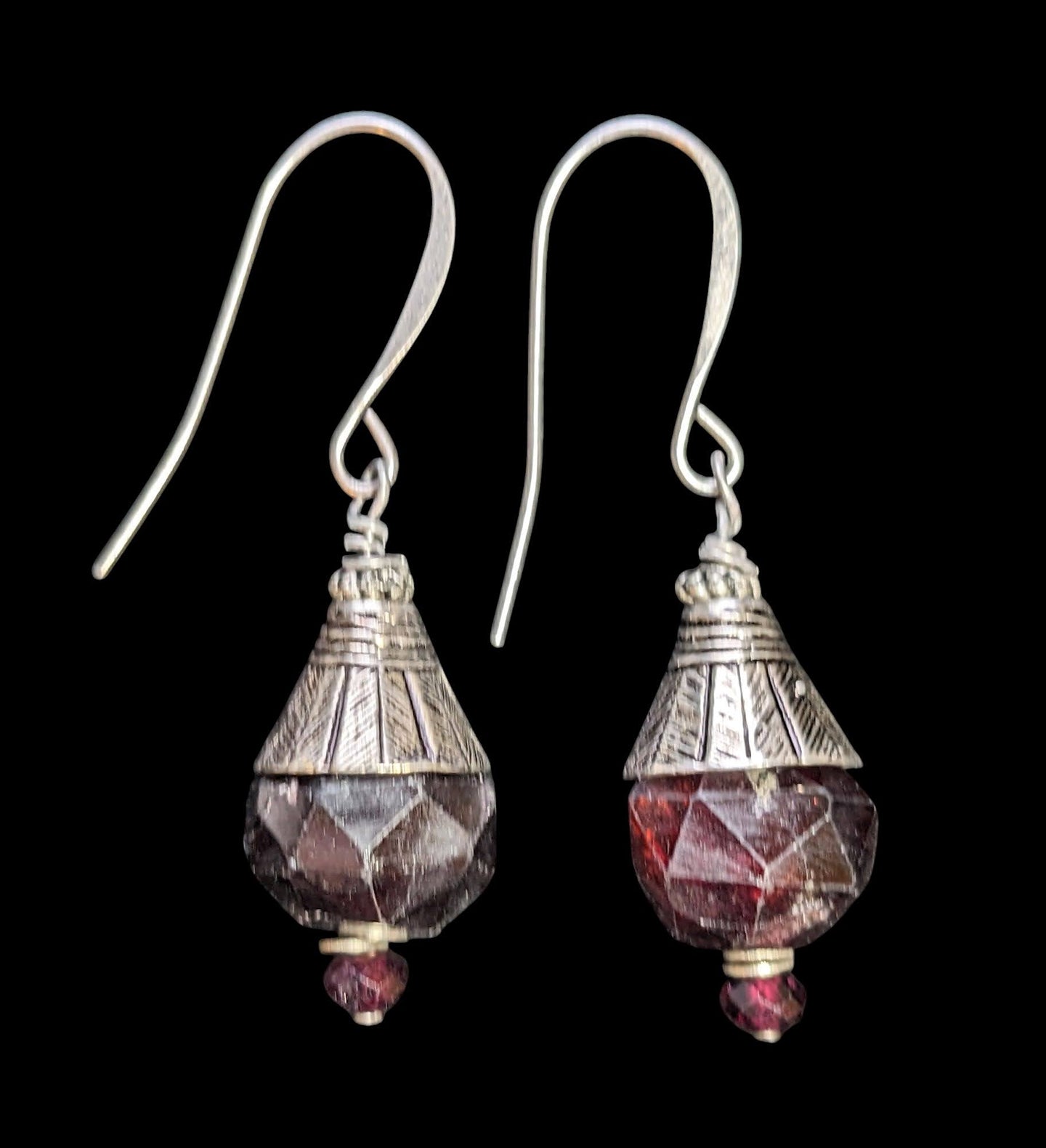 garnet capped earrings