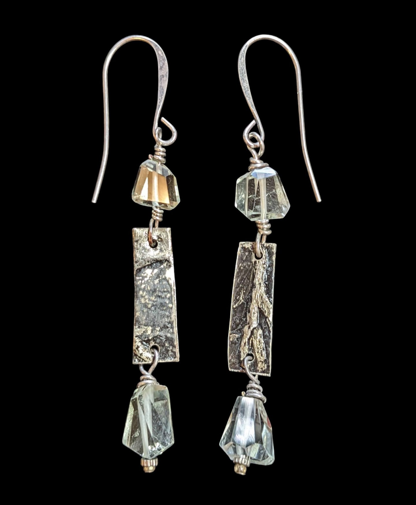green amethyst branch earrings