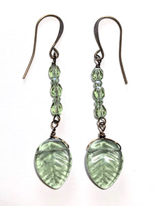 Green Crystal Leaf Earrings