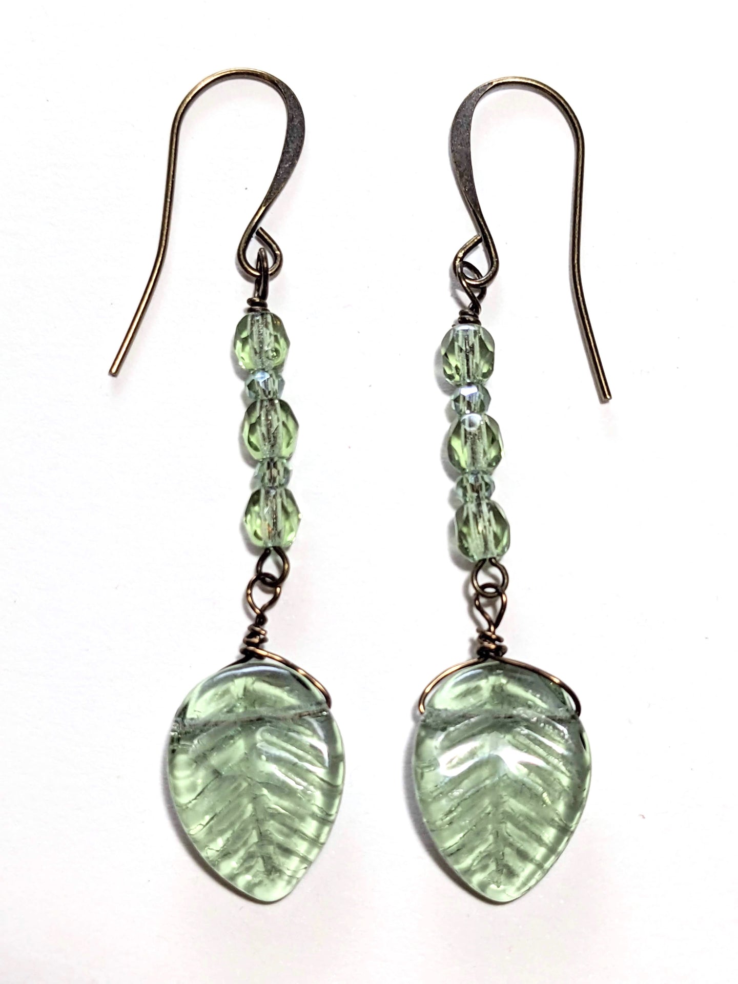 green crystal leaf earrings