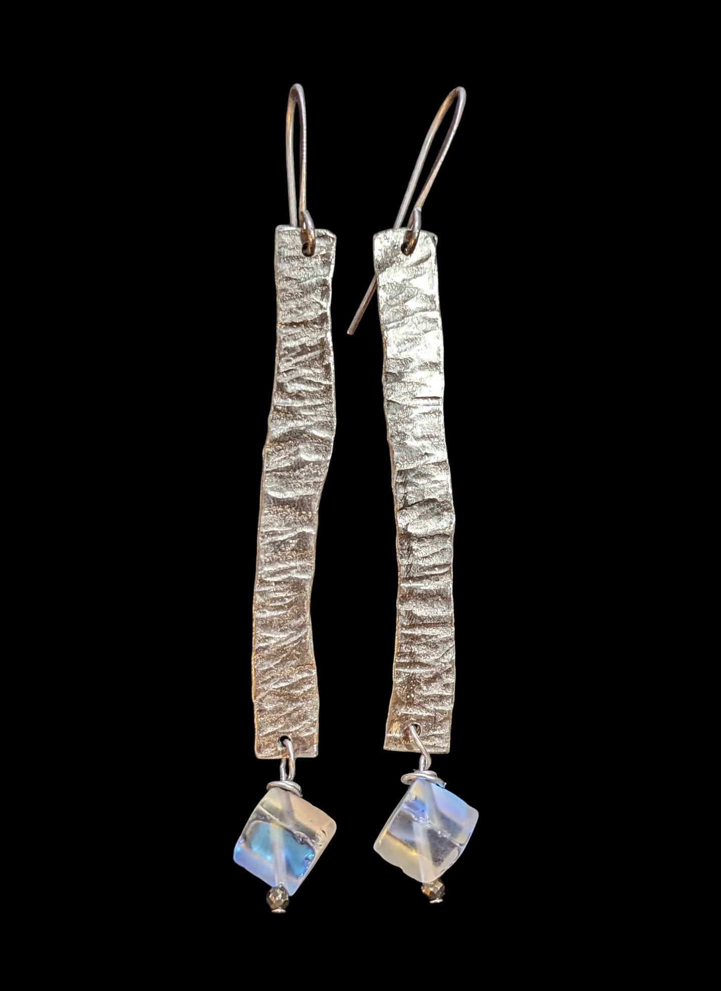 freeform hammered mystic aura quartz earrings