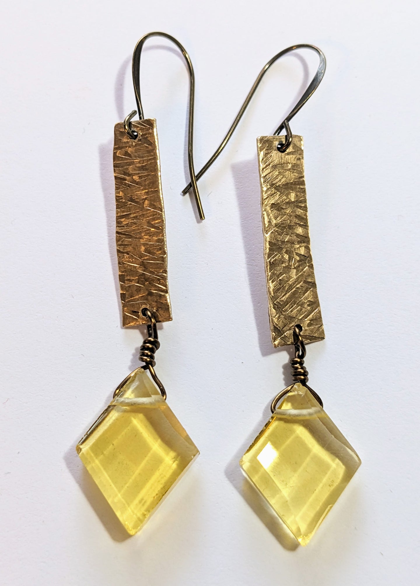 hammered brass & lemon quartz earrings