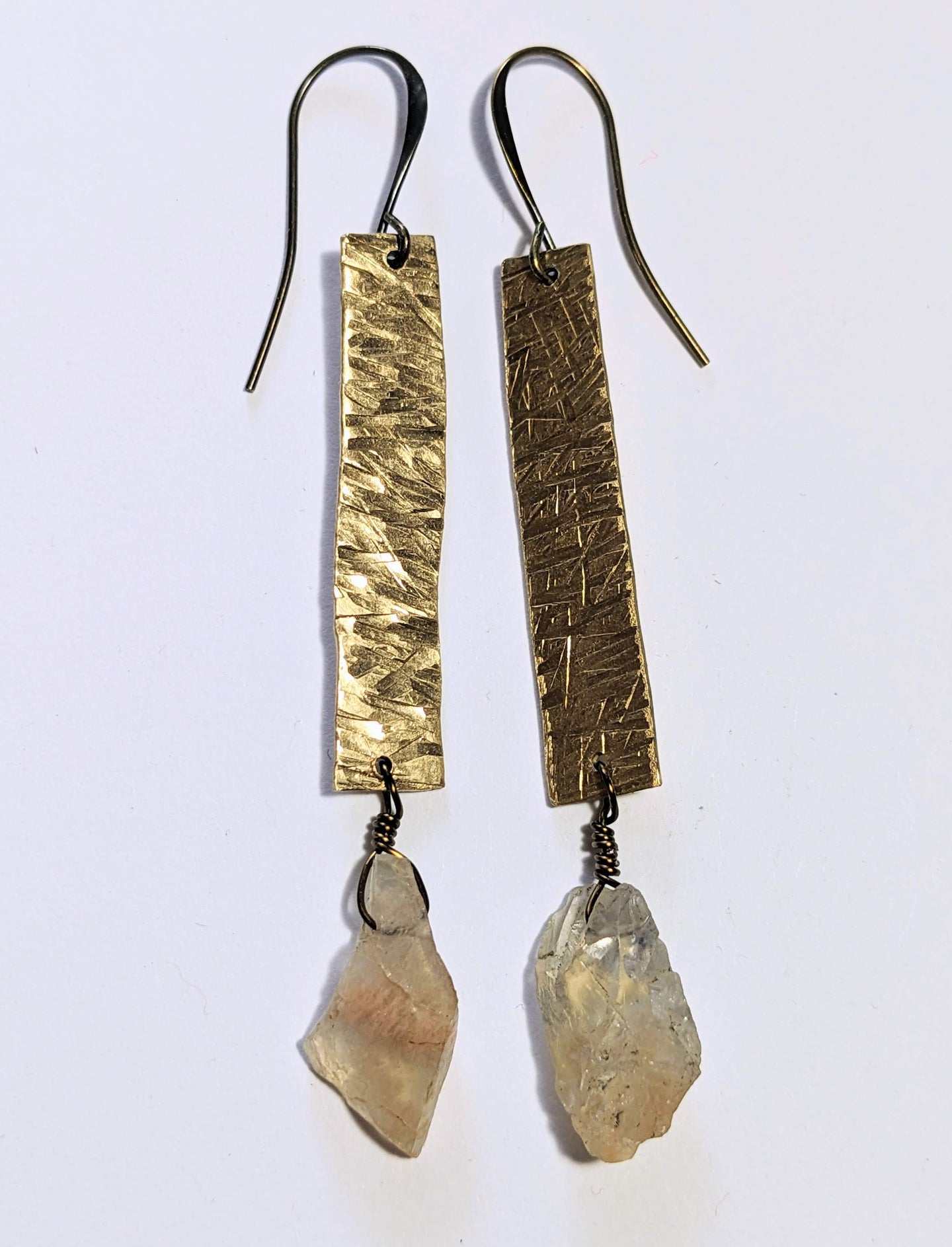 hammered brass & moonstone earrings