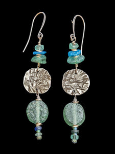 Hammered Coin & Roman Glass Earrings