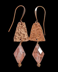 Hammered copper & Cherry Quartz Earrings