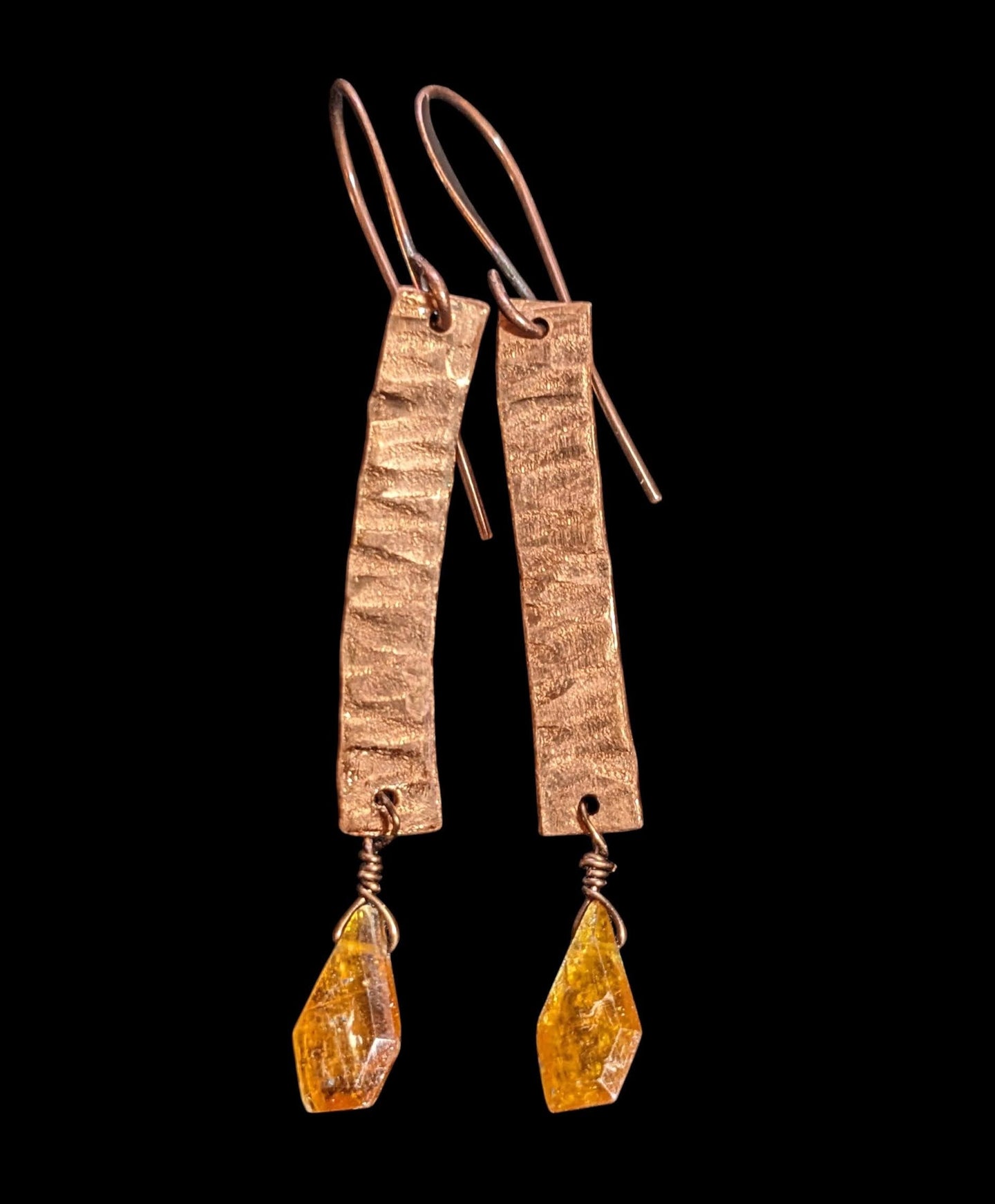 freeform hammered copper & orange kyanite earrings