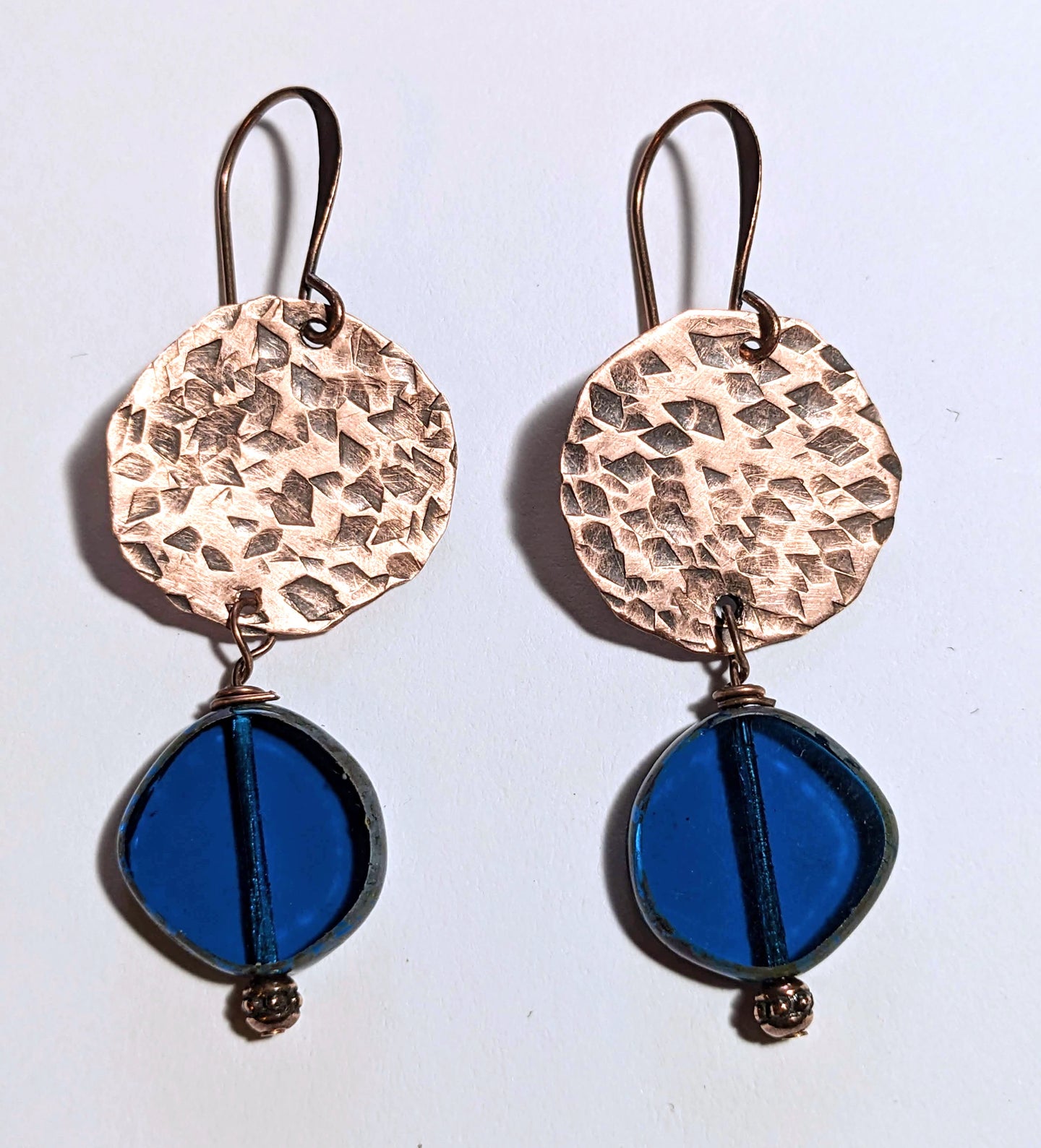 hammered copper & teal earrings