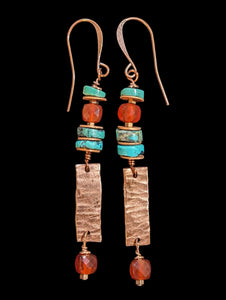 Hammered Copper & Mixed Stones Earrings