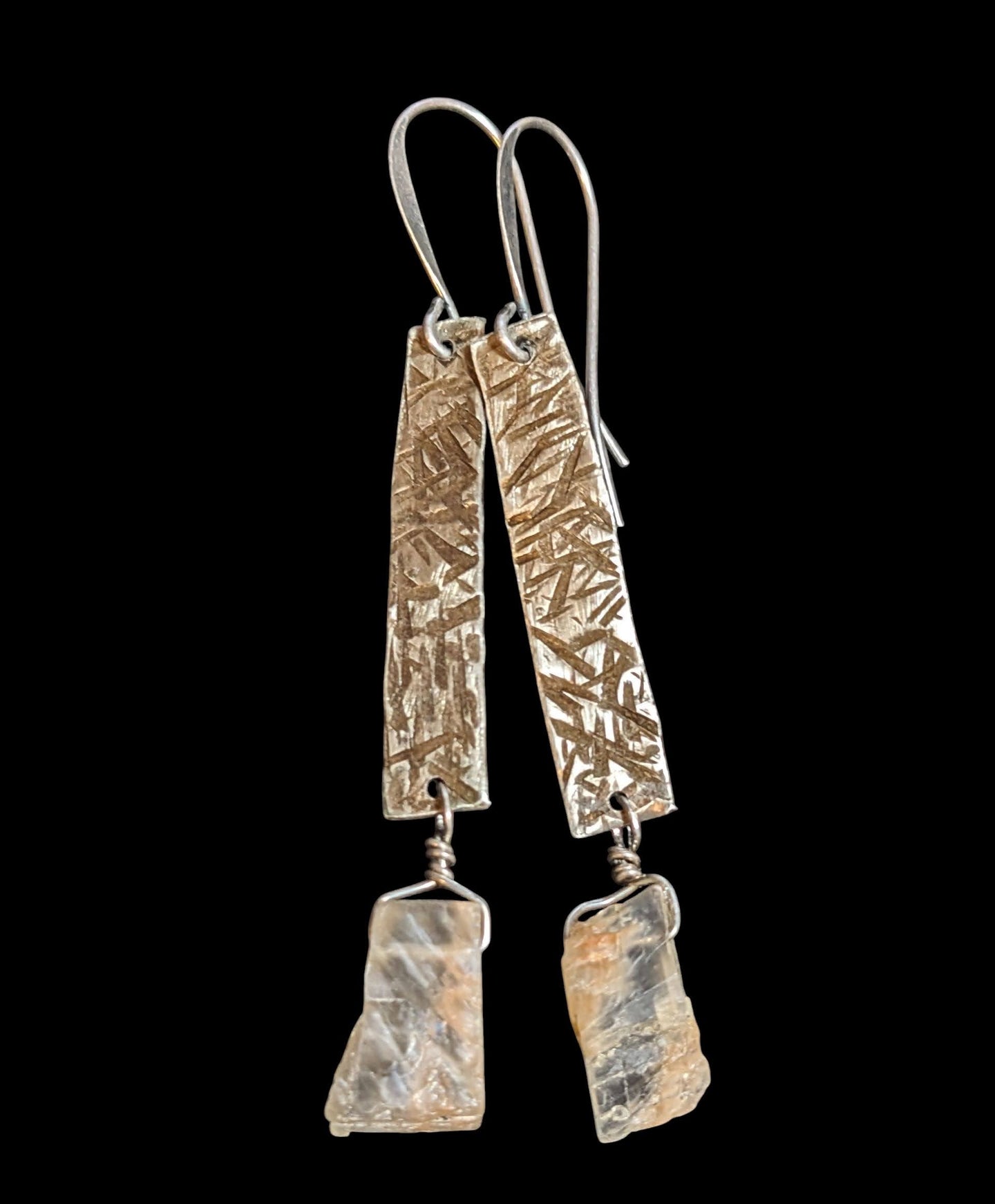 hammered rough moonstone earrings