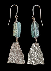 Hammered Freeform Triangle & Roman Glass Earrings