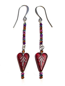 Carved Heart & Crystals Earrings