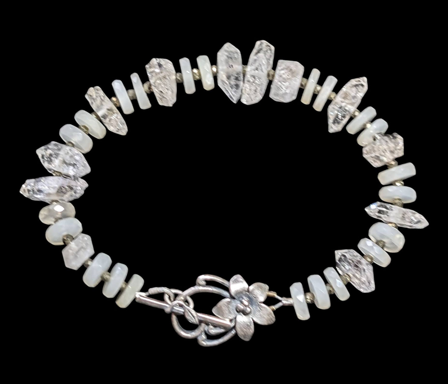 herkimer diamond & moonstone flower bracelet