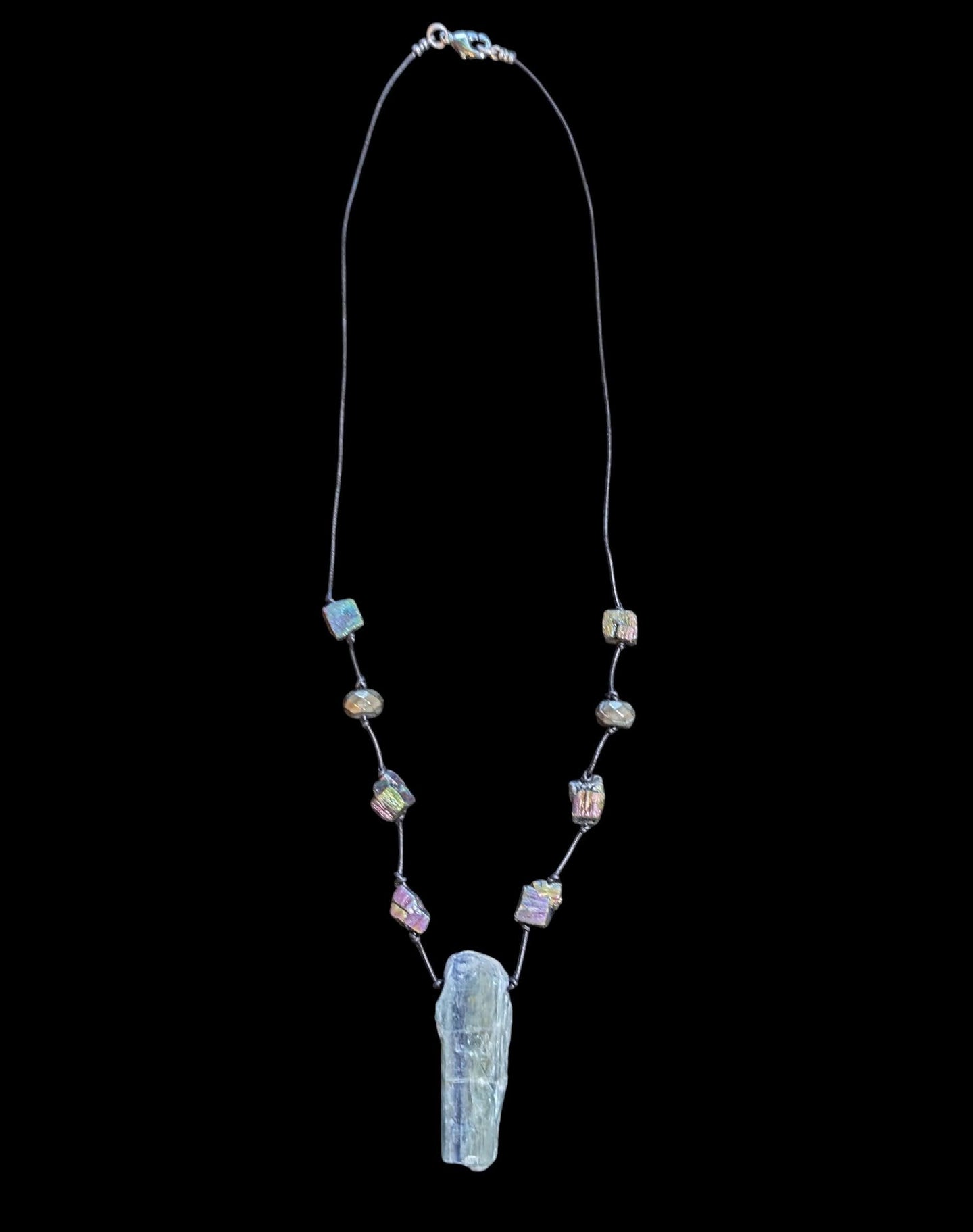 kyanite & pyrite long pendant necklace