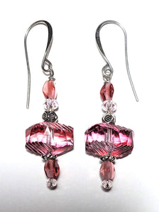 Layered Pink Czech Glass Earrings