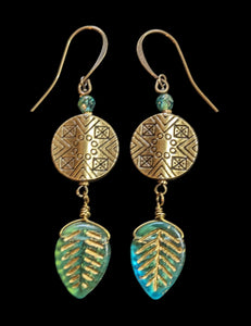 African Blue Green Glass & Brass Set