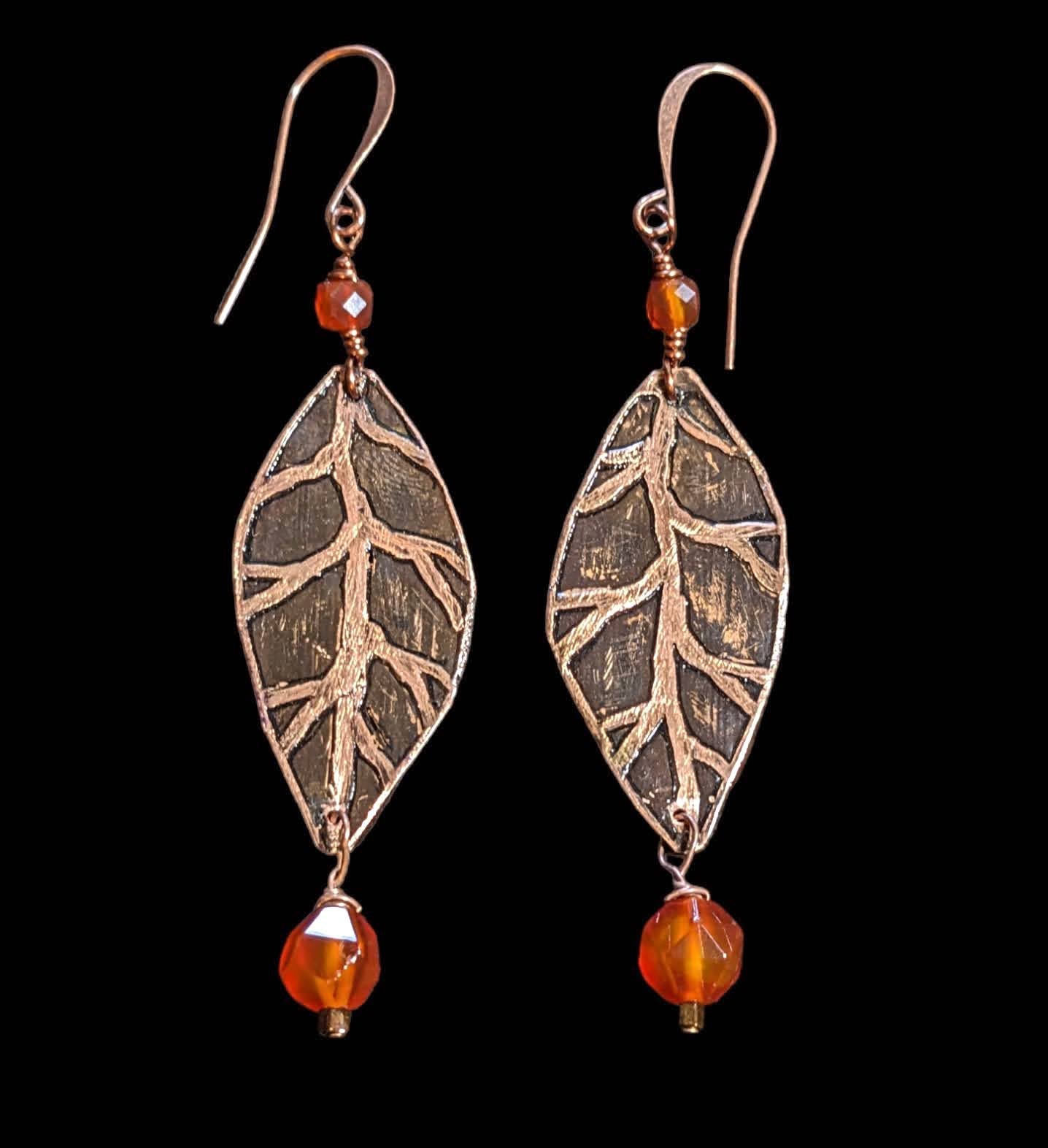 leaf & carnelian earrings