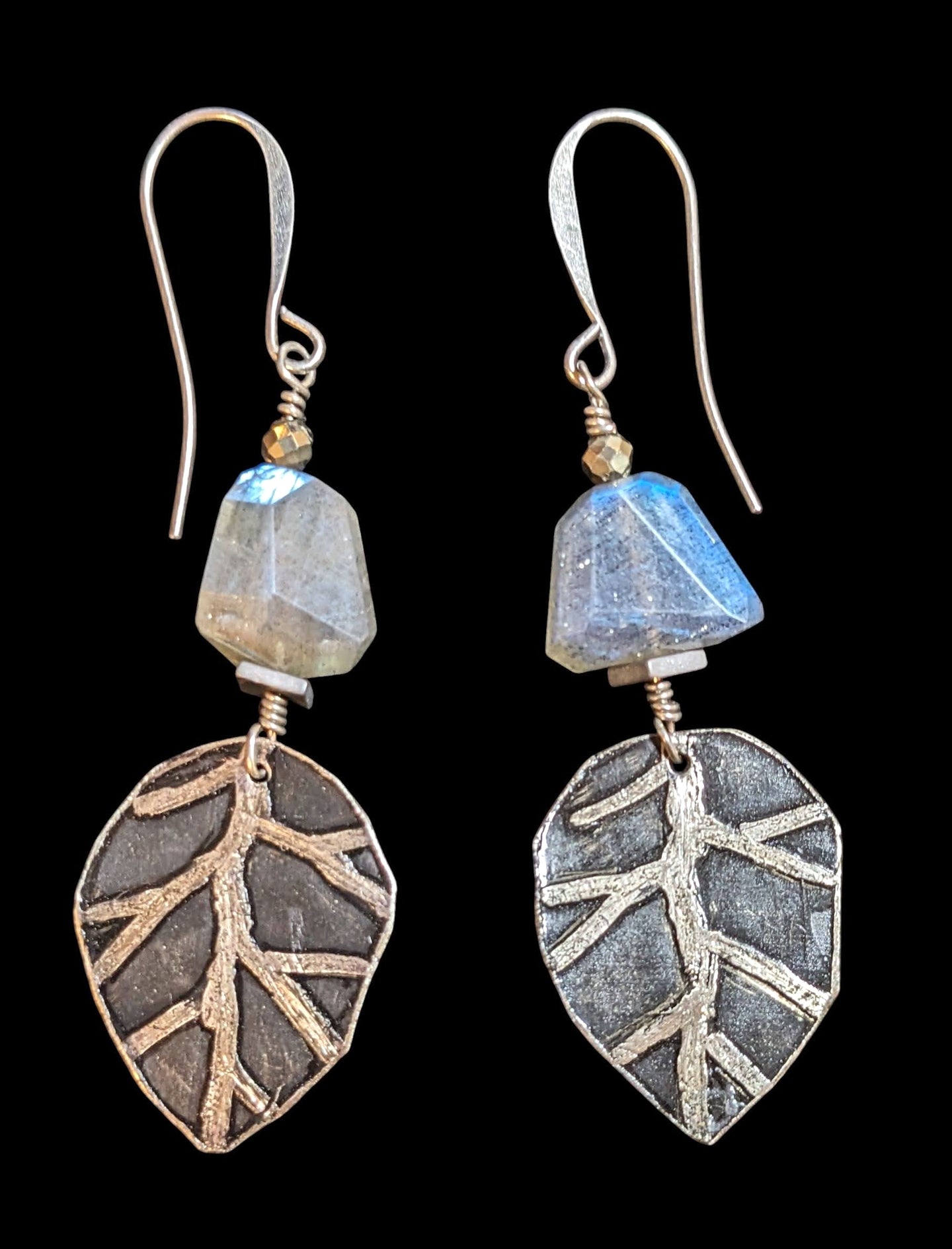 freeform labradorite leaf earrings