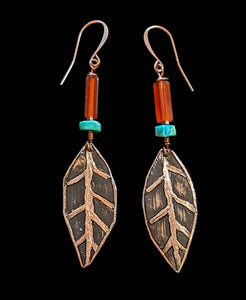 Copper Leaf & Mixed Stones Earrings